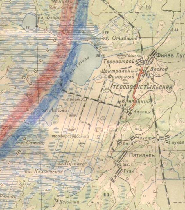 Узкоколейная железная дорога  Тёсовского транспортного управления — схемы и топографические карты