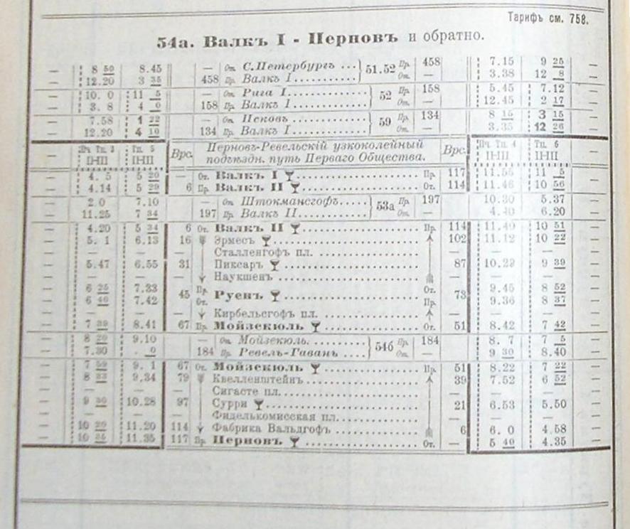 Узкоколейная железная дорога в западных районах Эстонской Республики  — расписания движения поездов