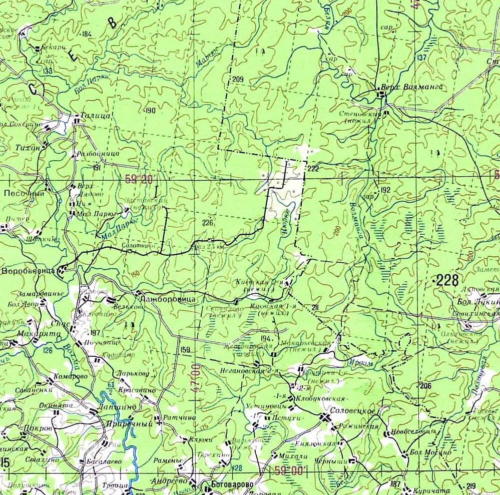 Верхне-Нюрюгская узкоколейная железная дорога —  схемы и топографические карты