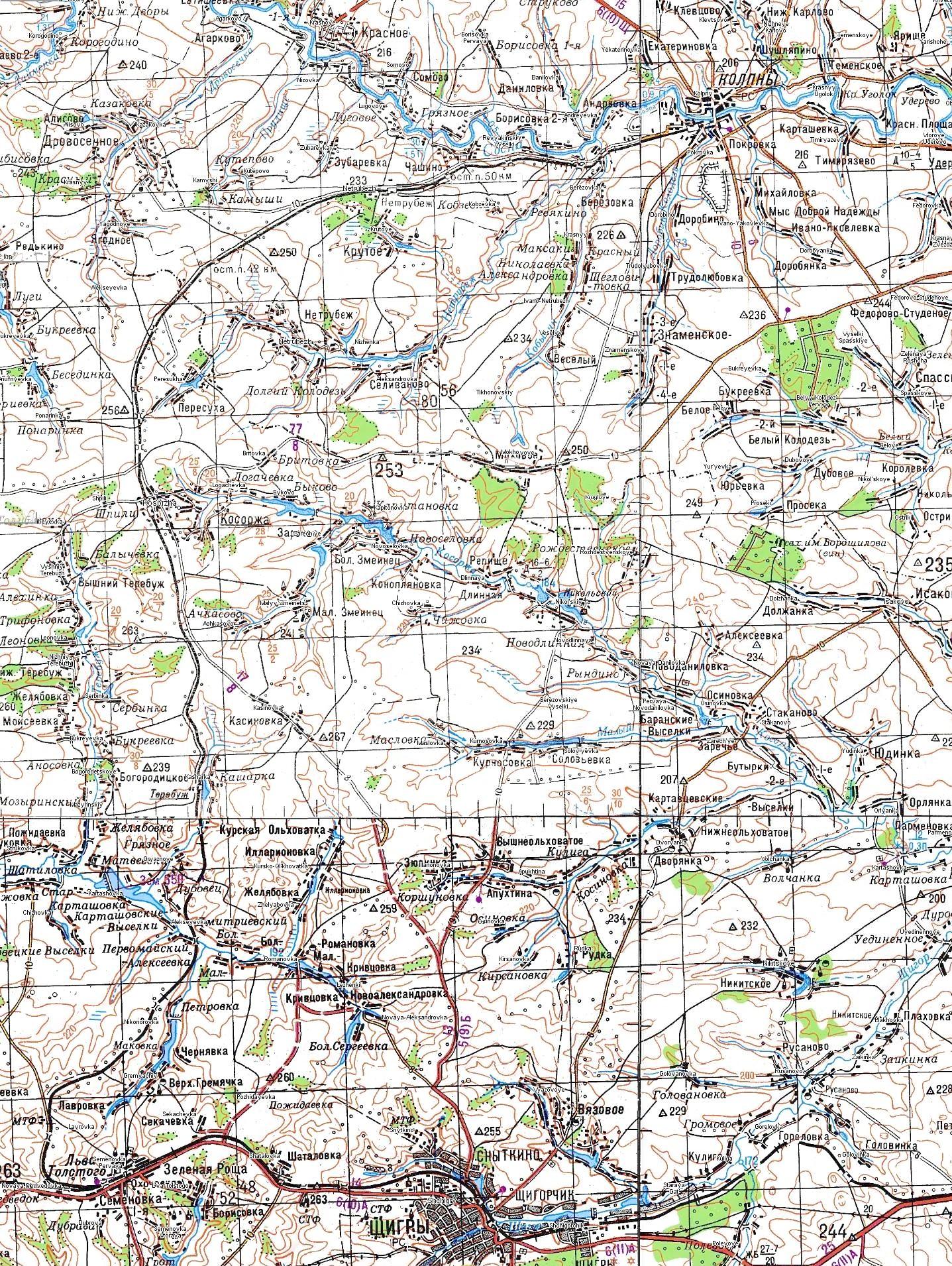 Железнодорожная линия Охочевка  —  Колпны
   —   схемы и топографические карты