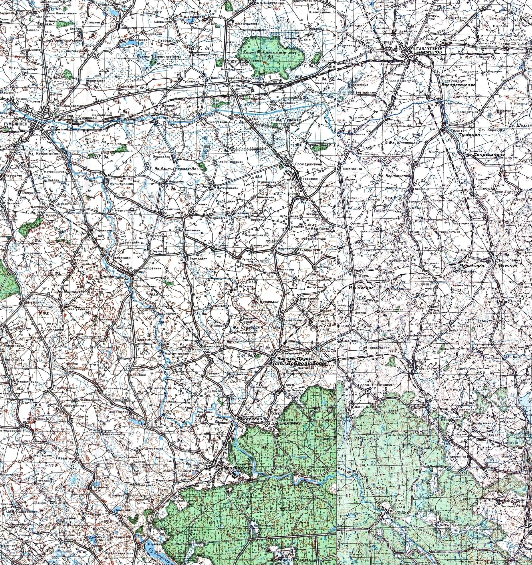 Железнодорожная линия Нестеров — Краснолесье
   —   схемы и топографические карты