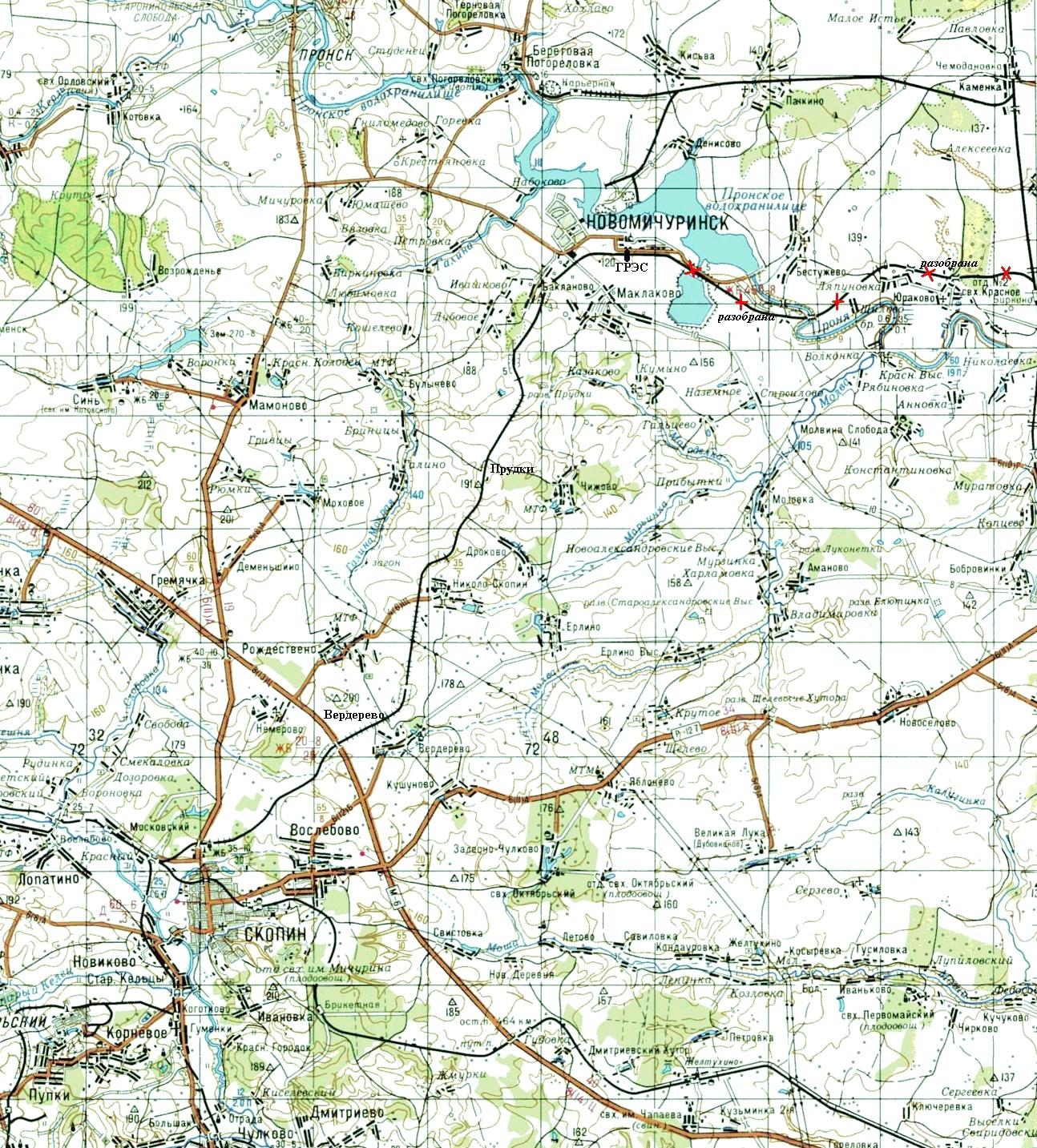 Железнодорожная линия Биркино — ГРЭС — Вослебово
  — схемы и топографические карты