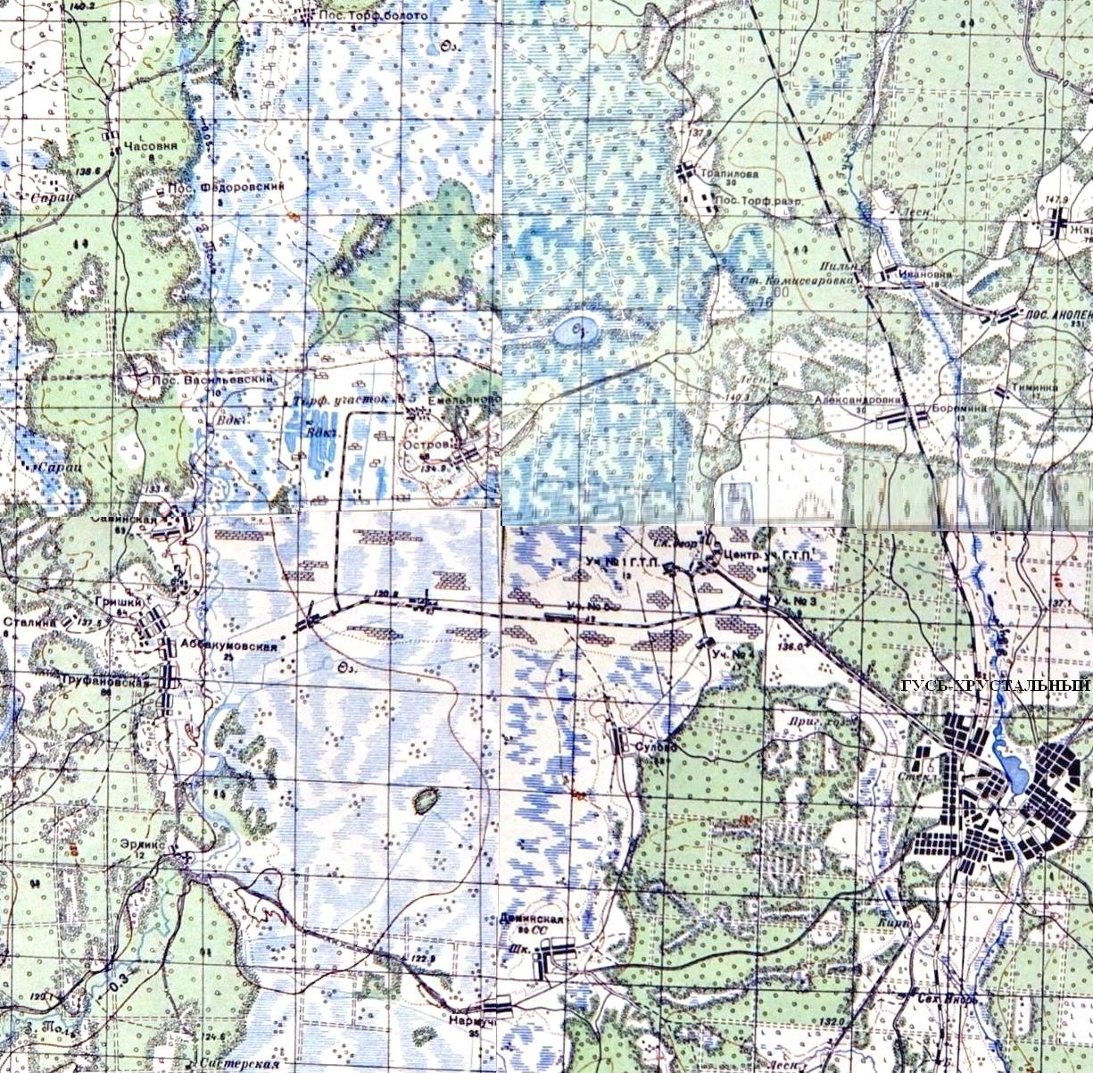 Узкоколейная железная дорога Гусевского предприятия промышленного железнодорожного транспорта —  схемы и топографические карты