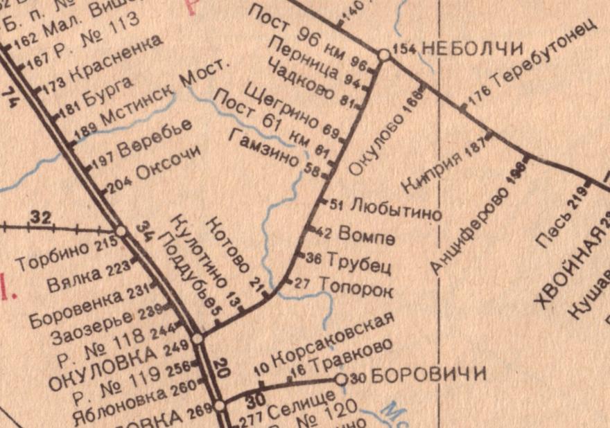 Железнодорожная линия Окуловка  — Неболчи   —   схемы и топографические карты