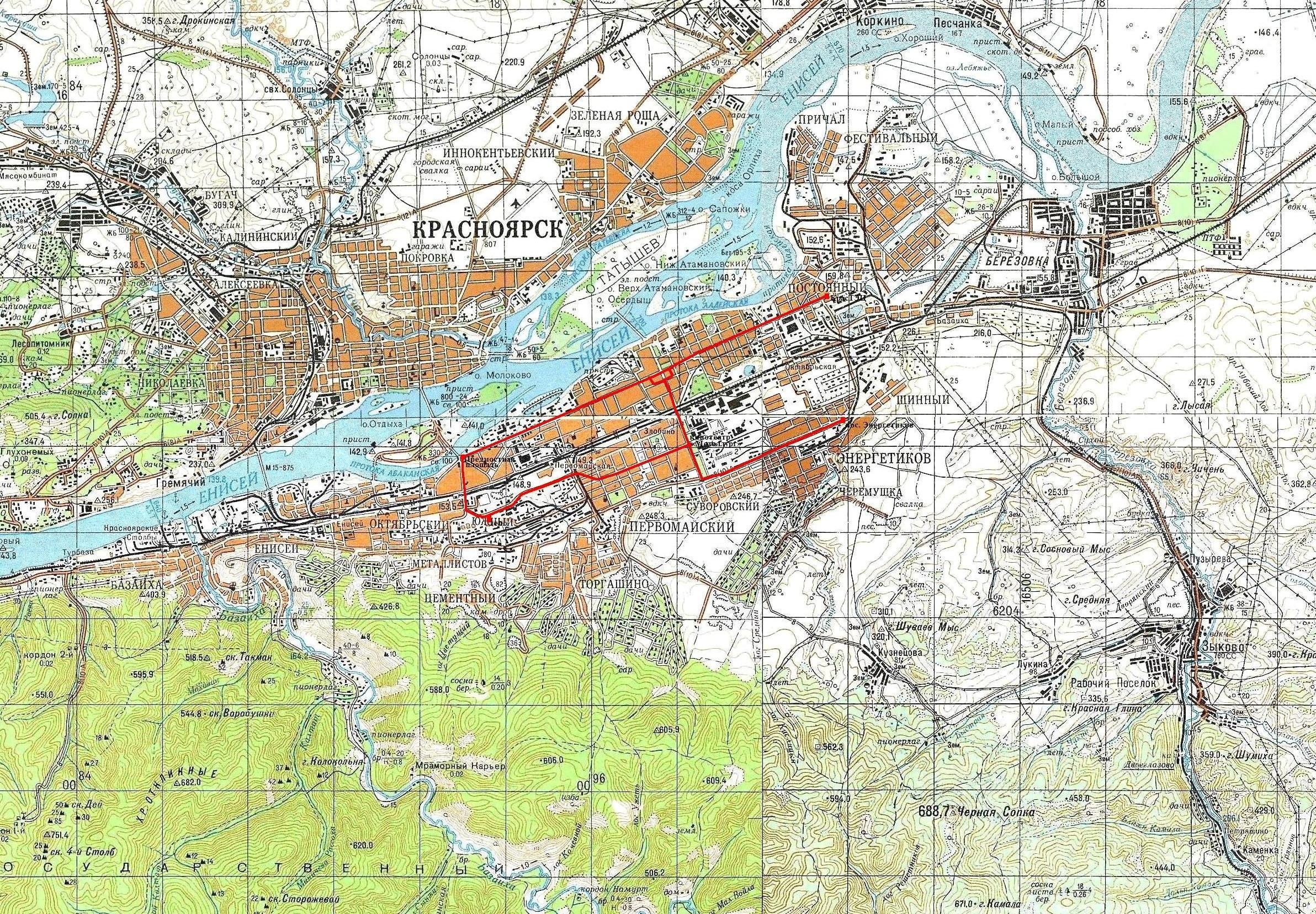 Красноярский трамвай —  схемы и топографические карты