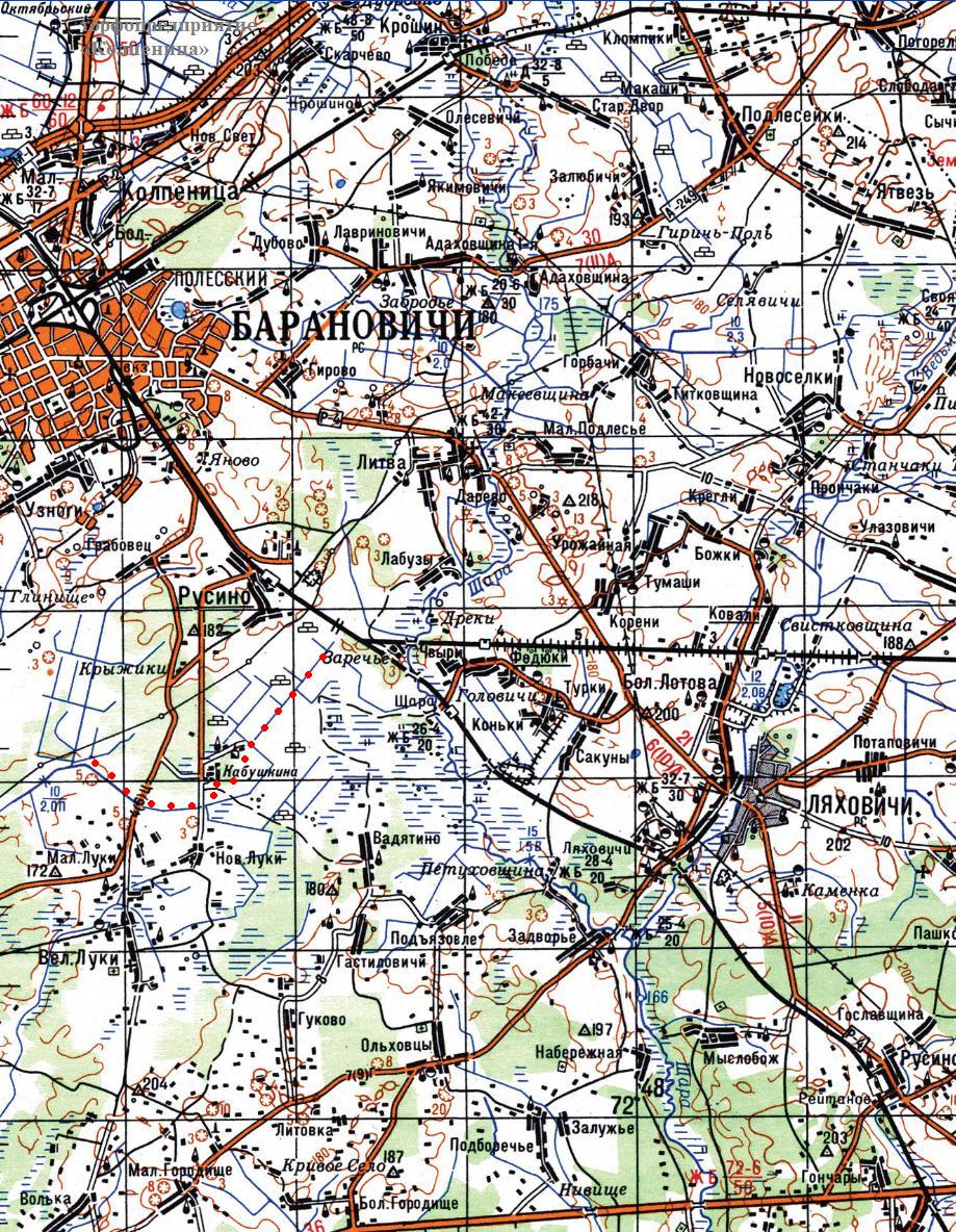 Узкоколейная железная дорога торфопредприятия в Кабушкино —  схемы и топографические карты