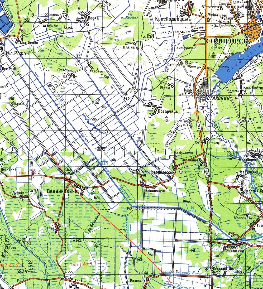 Узкоколейная железная дорога Старобинского торфобрикетного завода —  схемы и топографические карты