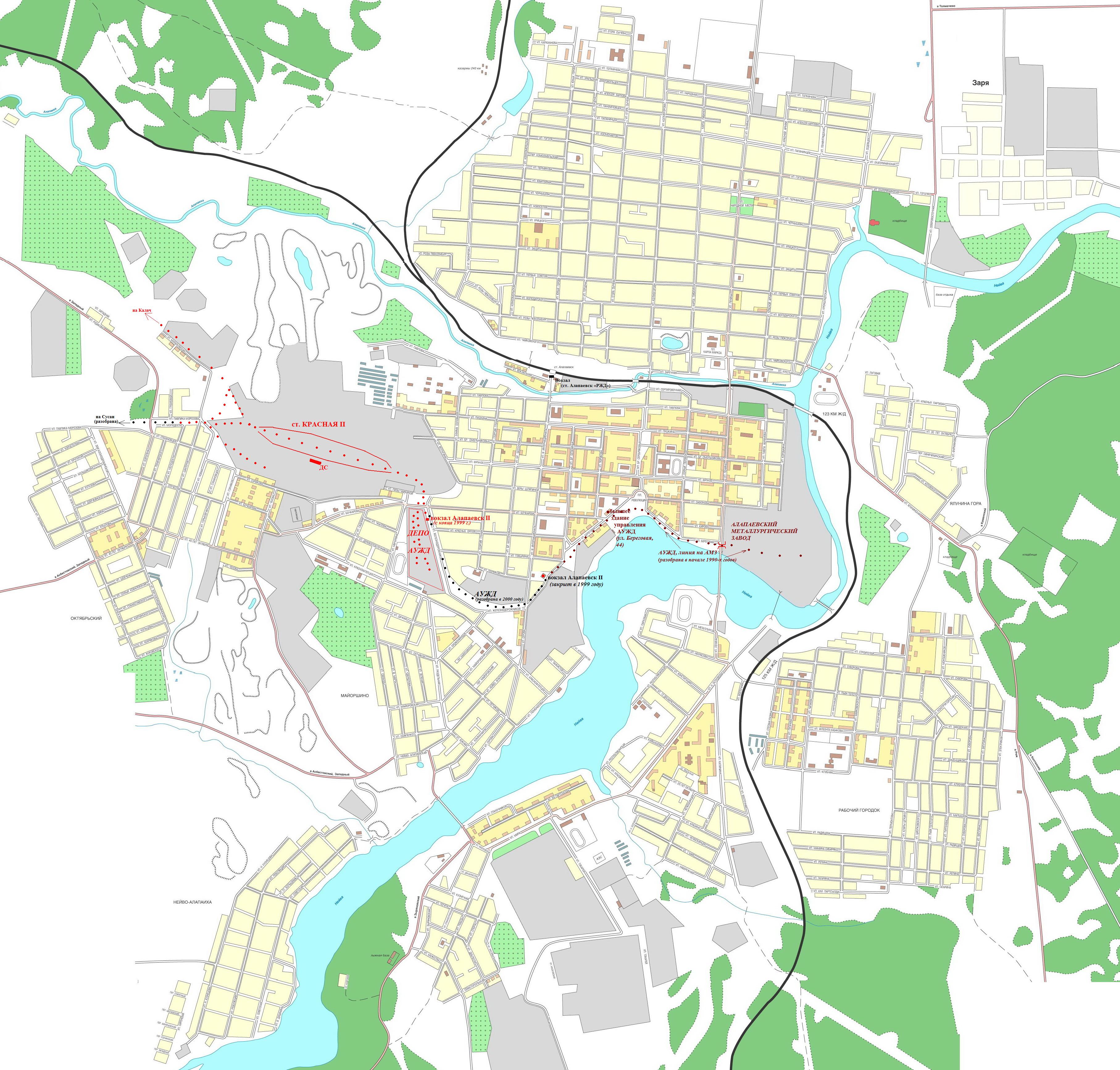 Алапаевская узкоколейная железная дорога —  планы города Алапаевска