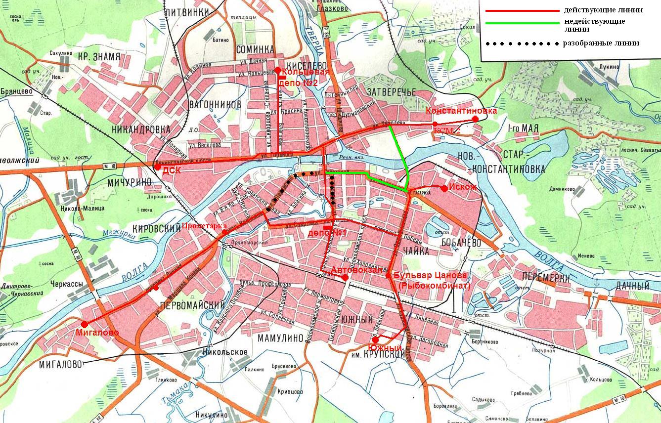 Тверской трамвай  — схемы и топографические карты