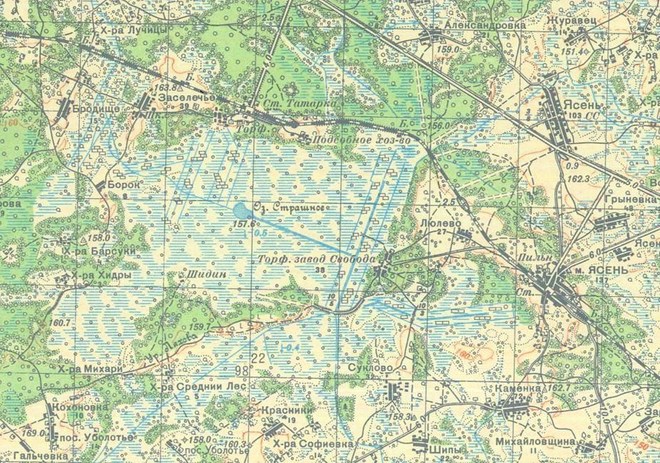 Узкоколейная железная дорога торфопредприятия «Татарка» -   топографические карты