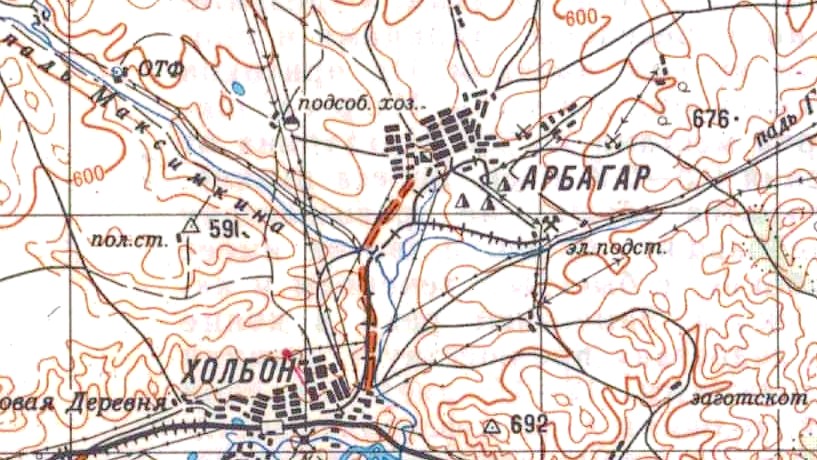 Узкоколейная железная дорога Холбон — Арбагар   —   схемы и топографические карты