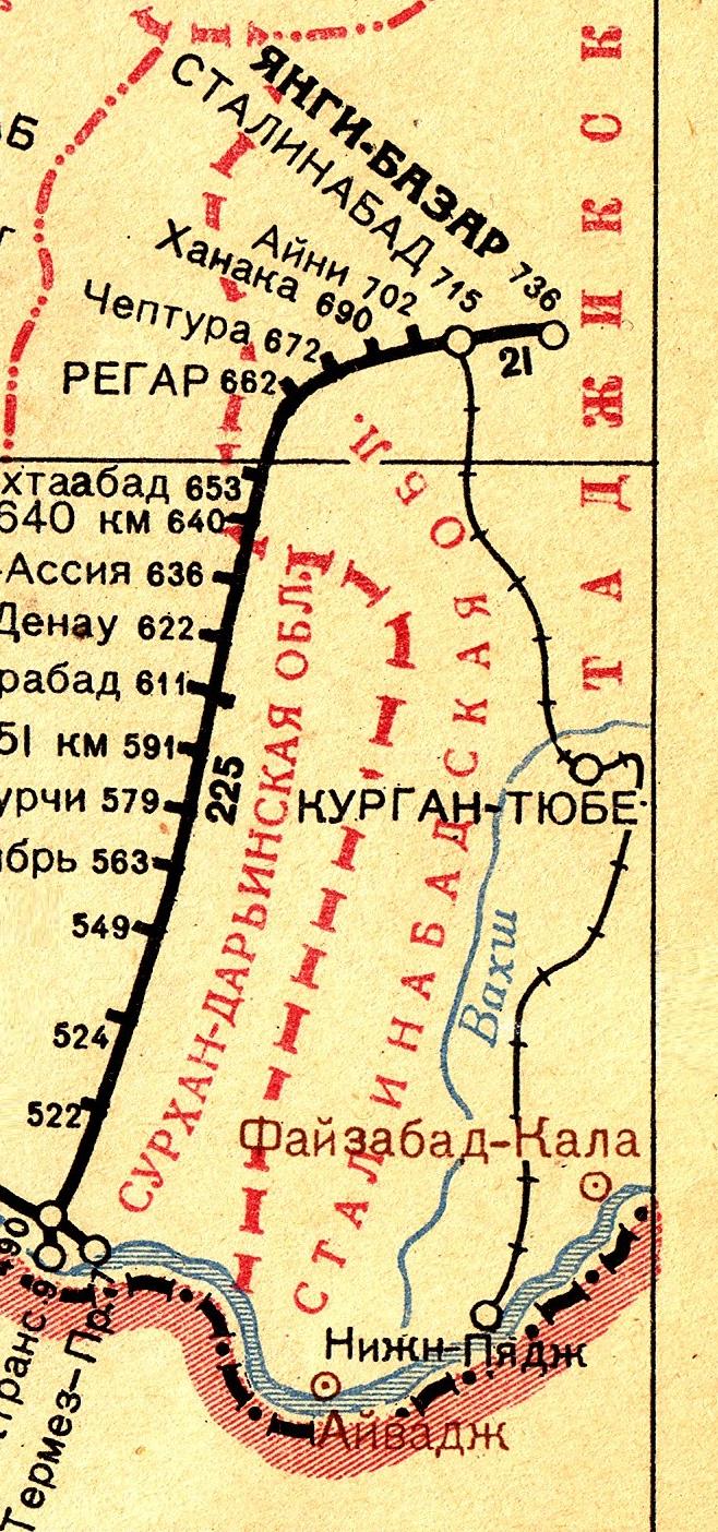 Узкоколейная железная дорога Душанбе — Курган-Тюбе — Куляб, Нижний Пяндж —   схемы и топографические карты