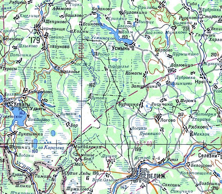 Барановская узкоколейная железная дорога -  топографические карты