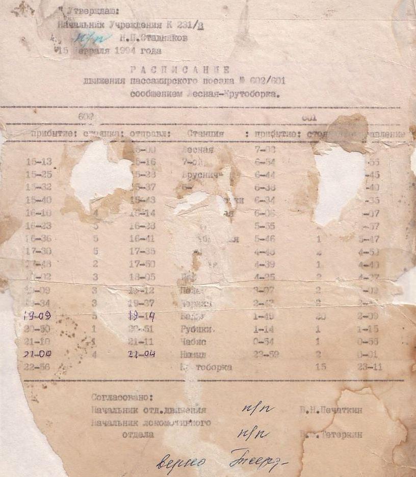 Гайно-Кайская железная дорога  — расписания движения поездов