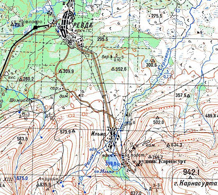 Узкоколейная железная дорога на Карнасуртском руднике  — схемы и топографические карты