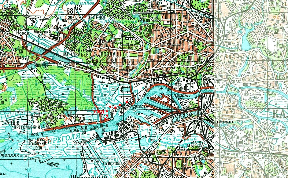 Узкоколейная железная дорога Калининградского целлюлозно-бумажного комбината  — схемы и топографические карты